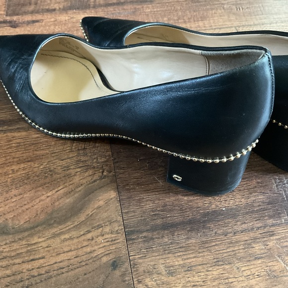 Coach Black Leather Heels with Gold Accents - Picture 4 of 7